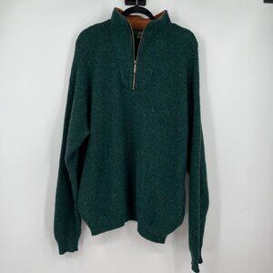Orvis Vintage Wool 1/4 Zip Sweater Mens Large Green teal